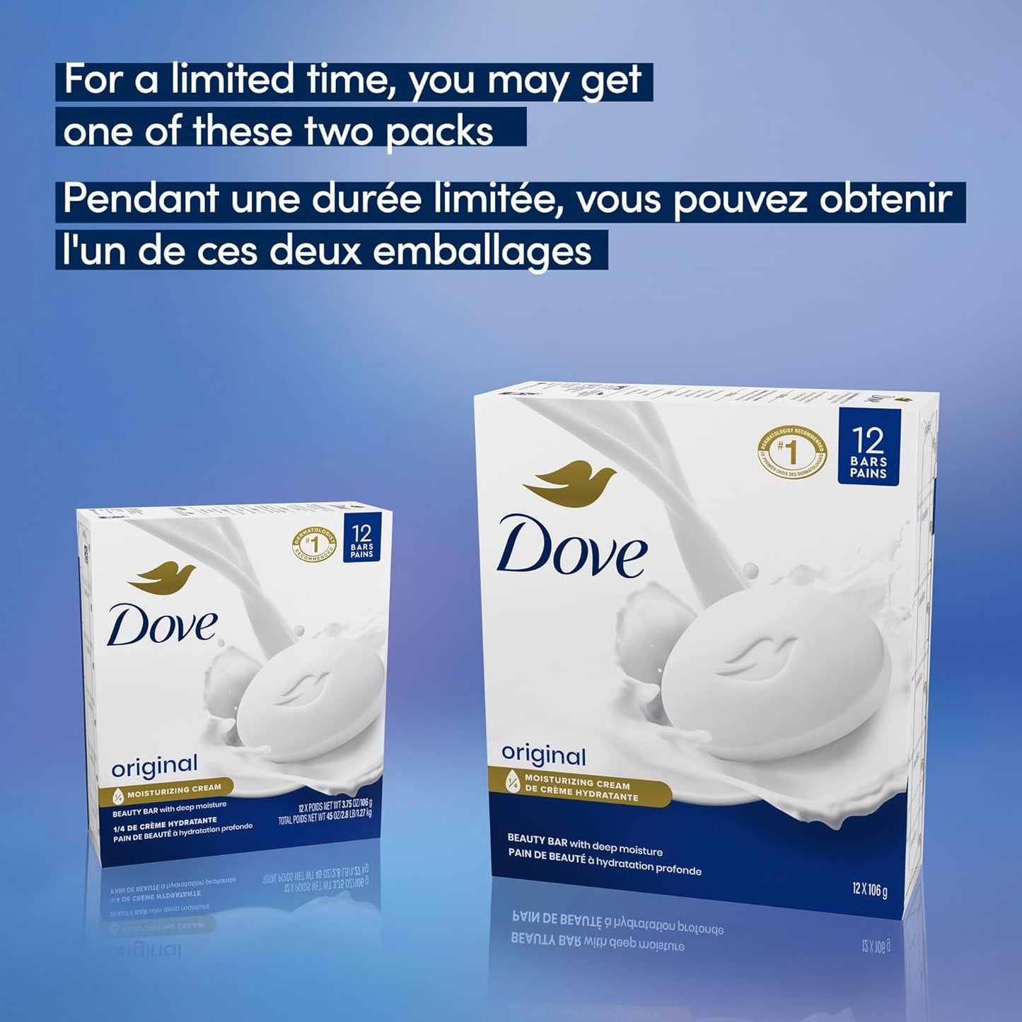 Dove Beauty Bar Sanfte Hautreinigung Feuchtigkeitsspendend für zarte weiche Hautpflege Original Hergestellt mit 1/4 Feuchtigkeitscreme, 106 g, 12 Stück