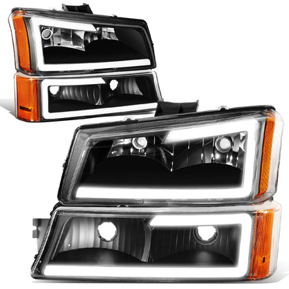 DNA MOTORING HL-LB-CSIL03-BK-CL1 Black Housing 3D LED DRL Headlight Bumper Lamp Set Compatible with 03-06 Silverado 1500-3500 / Avalanche 1500 2500