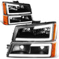DNA MOTORING HL-LB-CSIL03-BK-CL1 Black Housing 3D LED DRL Headlight Bumper Lamp Set Compatible with 03-06 Silverado 1500-3500 / Avalanche 1500 2500