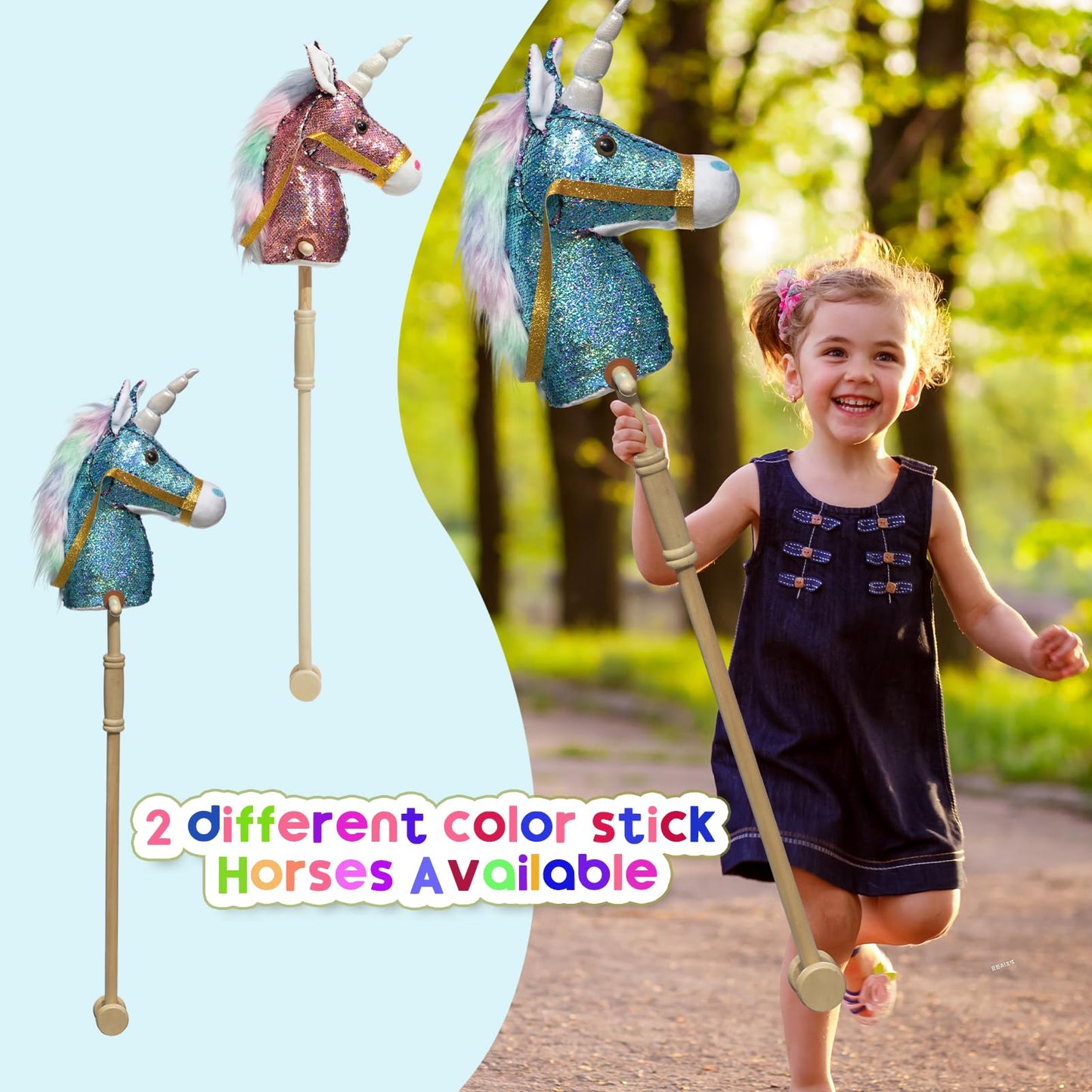 HollyHOME Plüsch Einhorn Steckenpferd mit Holzrädern Echten Pony Wiehern und Galoppieren Geräuschen Plüschtier Rosa 94 cm (AA Batterien Benötigt)