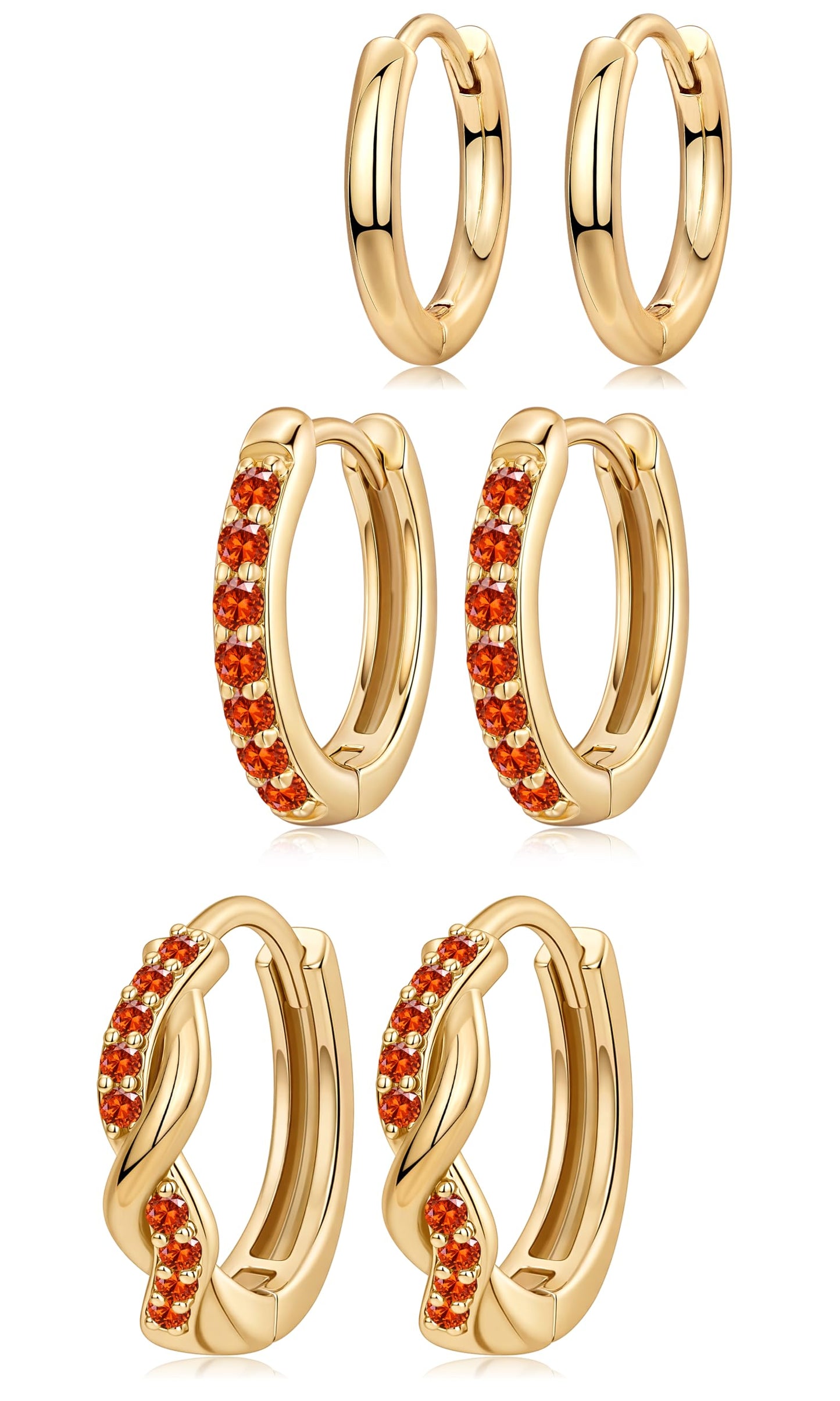 Inerney 14K Gold Plated Huggie Hoop Earrings for Women, Small Sterling Silver Earring Set Hypoallergenic Cartilage Helix Stacks, Mini Dainty Cute Trendy Birthstone Jewelry Gift for Multiple Piercings
