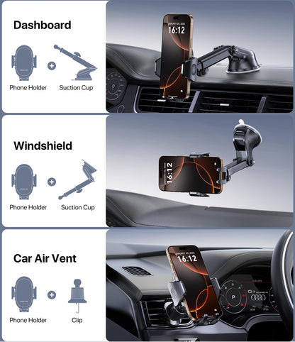 Miracase Car Phone Mount, [Upgraded Strong Military Grade Suction Cup] Long Arm Phone Holder for Car Dashboard Windshield Vent, Hands Free Cell Phone Holder Compatible with All Mobile Phones