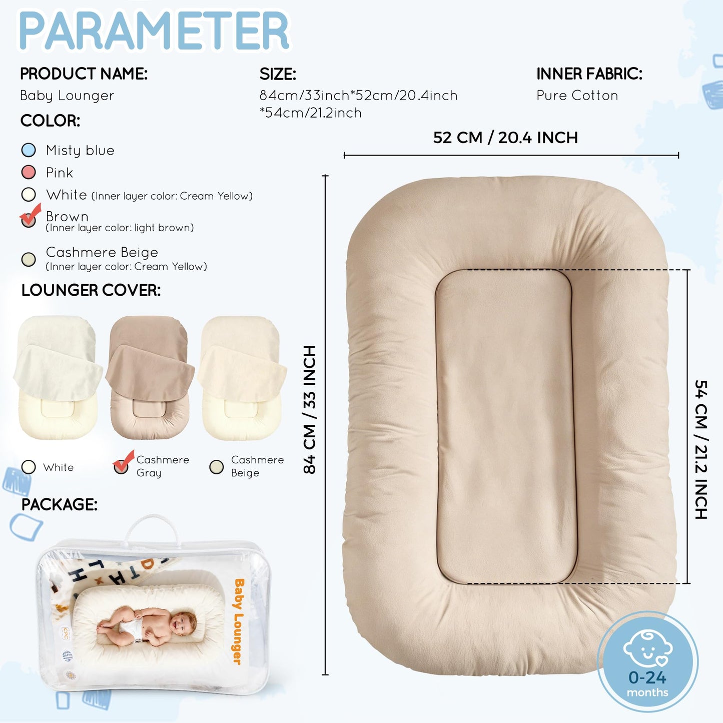 Baby Lounger & Snuggle Nest for Newborn 0-24 Months, Baby Nest Supervised Breathable Cotton for Newborn, Breathable Portable Infant Lounnger for Travel and Home, Pink (Lounger Cover Included)