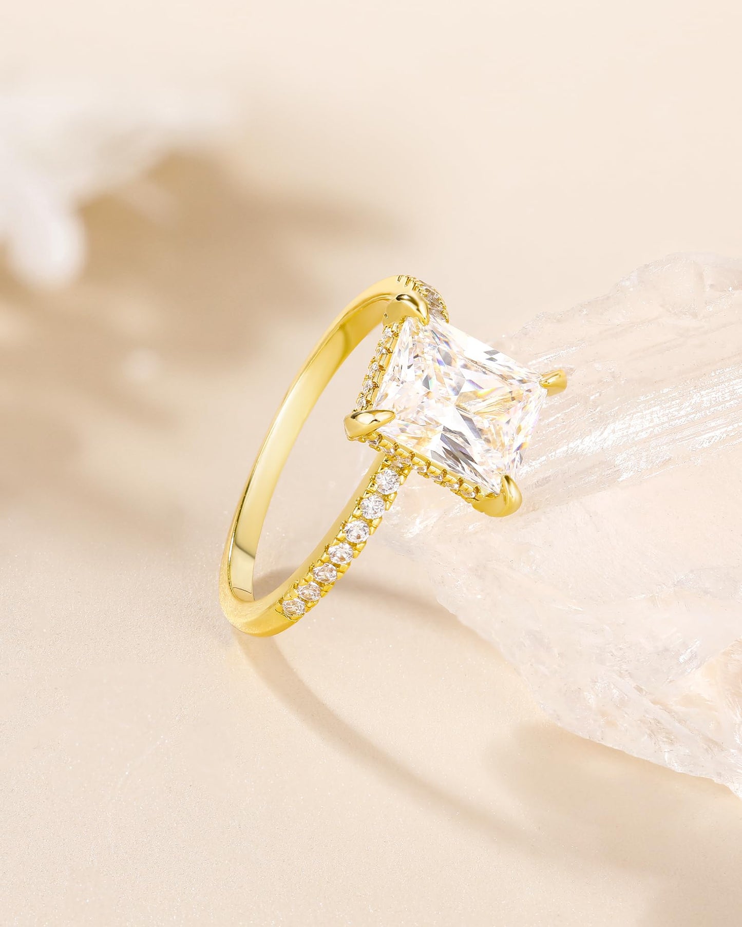TIGRADE 4-Karat-Verlobungsring für Damen, Radiant-Schliff, Zirkonia, Ehering, CZ-Verlobungsring, Jahrestagsring, Größe 3-13, Silber, Größe 5
