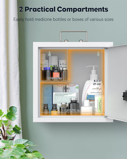 Uniclife Wall Mount Medicine Cabinet with Combination & Key Lock Locking First Aid Cabinet Lockable Medical Cabinet Large Capacity Medicine Organizer Secure Steel Wall Cabinet Metal Storage Box, White