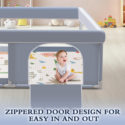 XVISHX 50 x 50 Inch Baby Playpen, Playpen for Babies and Toddlers, Baby Play Pen Playard for Indoor & Outdoor Active Center Game Fence, with Skin-Friendly Fabric and Soft Breathable Mesh, Grey