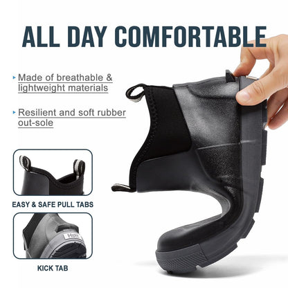 Men's Deck Boots, Waterproof Ankle Rain Boots with Anti-Slip Traction, Rubber Garden & Fishing Boots for Boating, Camping, Farming & Outdoor Work