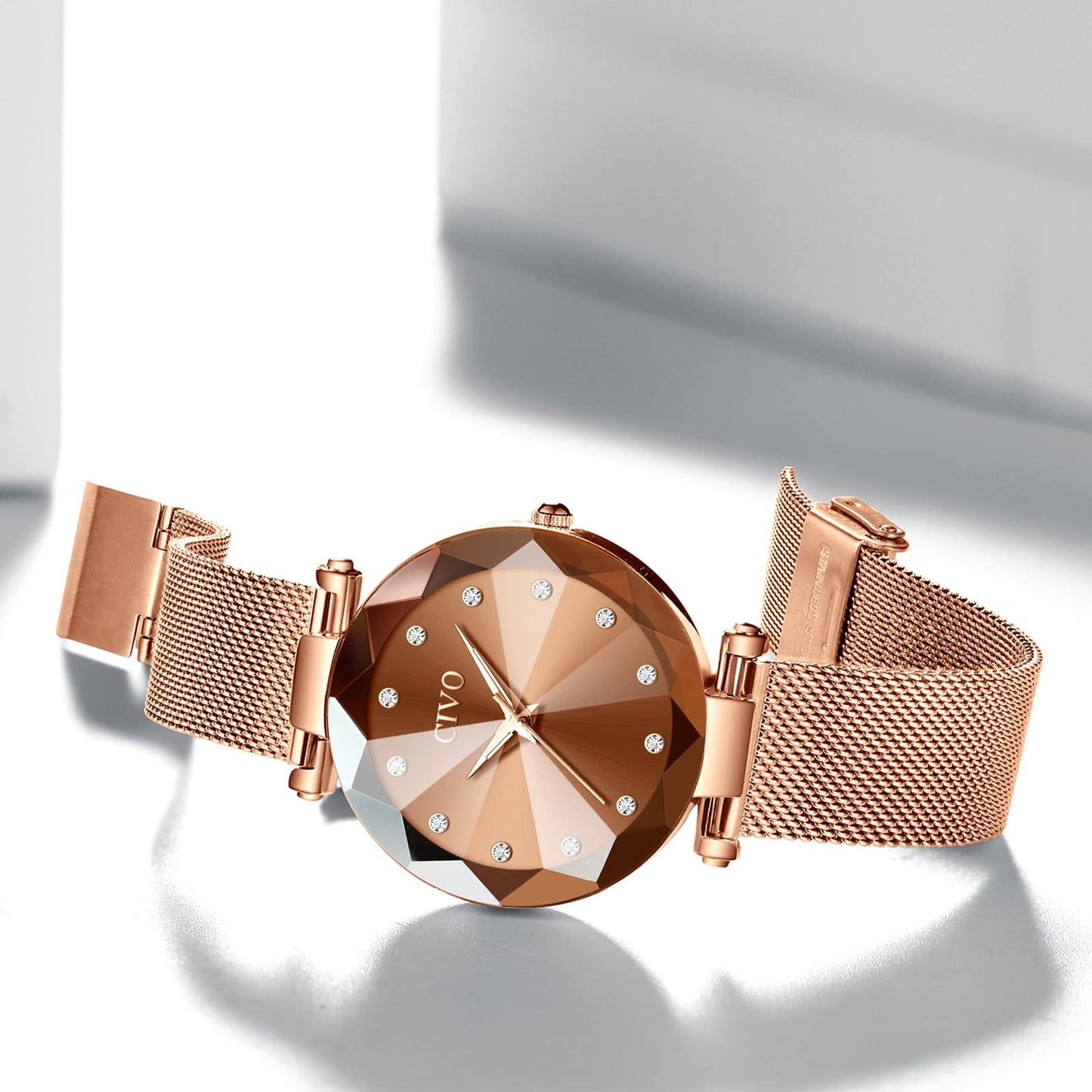 CIVO Damenarmbanduhr, wasserdichte analoge Quarzdameuhr für Damen, Roségold-Mesh-Armband, elegant, luxuriös, Designer-Damenuhr mit Diamant-Zifferblatt