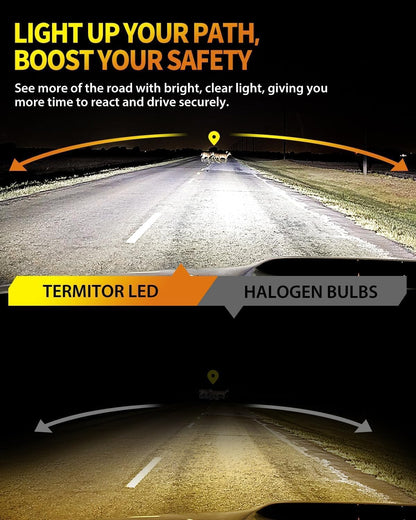 Termitor 2026 Upgraded H4/9003/HB2 Light Bulbs, 90,000LM 15X Super Bright Hi/Low Beam, 6500K Cool White H4 9003 Fog Lights, 1:1 Halogen Size Automotive Replacement IP68 Waterproof, Pack of 2