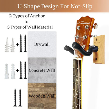 Gitarren-Wandhalterung, 2er-Pack, Gitarrenbügel aus schwarzem Nussbaumholz, U-förmige Gitarren-Wandhalterung, Gitarrenhalter-Hakenständer für Akustik-, E-Gitarre, Banjo,, Bass, Geschenk für Gitarristen, Männer, Jungen