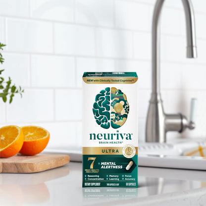NEURIVA Ultra Brain Supplements for Memory and Focus, Phosphatidylserine, Cognivive, Neurofactor, Folic Acid, Vitamin B12 & Vitamin B6, 60 Count Capsules (Pack of 12)