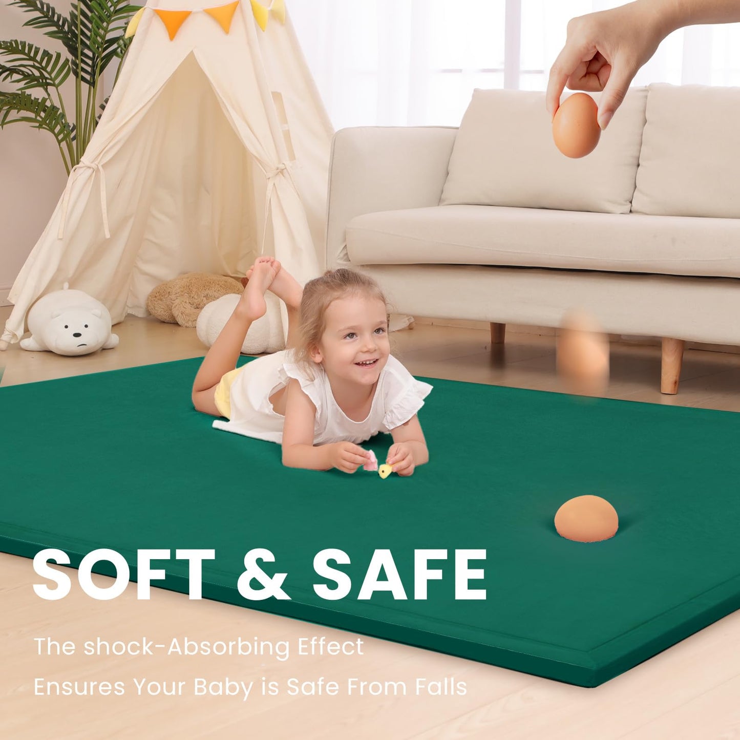 Huloo Sleep Ultra Soft Baby Spielmatte für den Boden, 3,3 cm dicke Elasti-Foam 127x127 cm Laufgittermatte für Kleinkinder, rutschfeste Rückseite, sicher zum Krabbeln und für die Bauchlage, Tatami-Stil (Dunkelgrau)