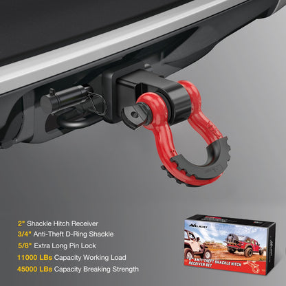 Nilight Anti-Theft Shackle Hitch Receiver 2Inch 45000 LBs Breaking Strength 3/4" Anti-Theft D Ring Shackle 5/8" Trailer Hitch Lock Pin Heavy Duty Solid Towing Kit for Trucks Off Road (Black)