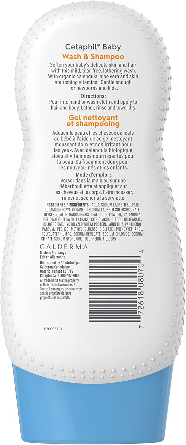 Cetaphil Baby Wasch & Shampoo mit Bio-Ringelblume – tränenfrei – ohne Parabene, Farbstoffe und Mineralöle – 400ml Pumpspender