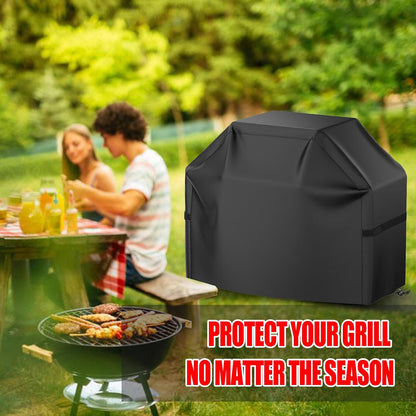 Grillabdeckung, 58 Zoll BBQ Gasgrill Abdeckung für Outdoor-Grills, Wasserdicht, UV-Schutz, Reißfest, Farbecht, Grillabdeckung mit Klettverschlussgurten und verstellbarem Saumzugband, Schwarz
