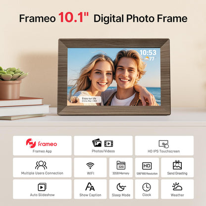Frameo 10.1 Inch WiFi Digital Picture Frame, Smart Cloud Electronic Photo Frame with HD IPS Touch Screen Slideshow 32GB Memory Auto-Rotate Wall Mount, Share Photos/Videos from Phone - Gifts for Mom