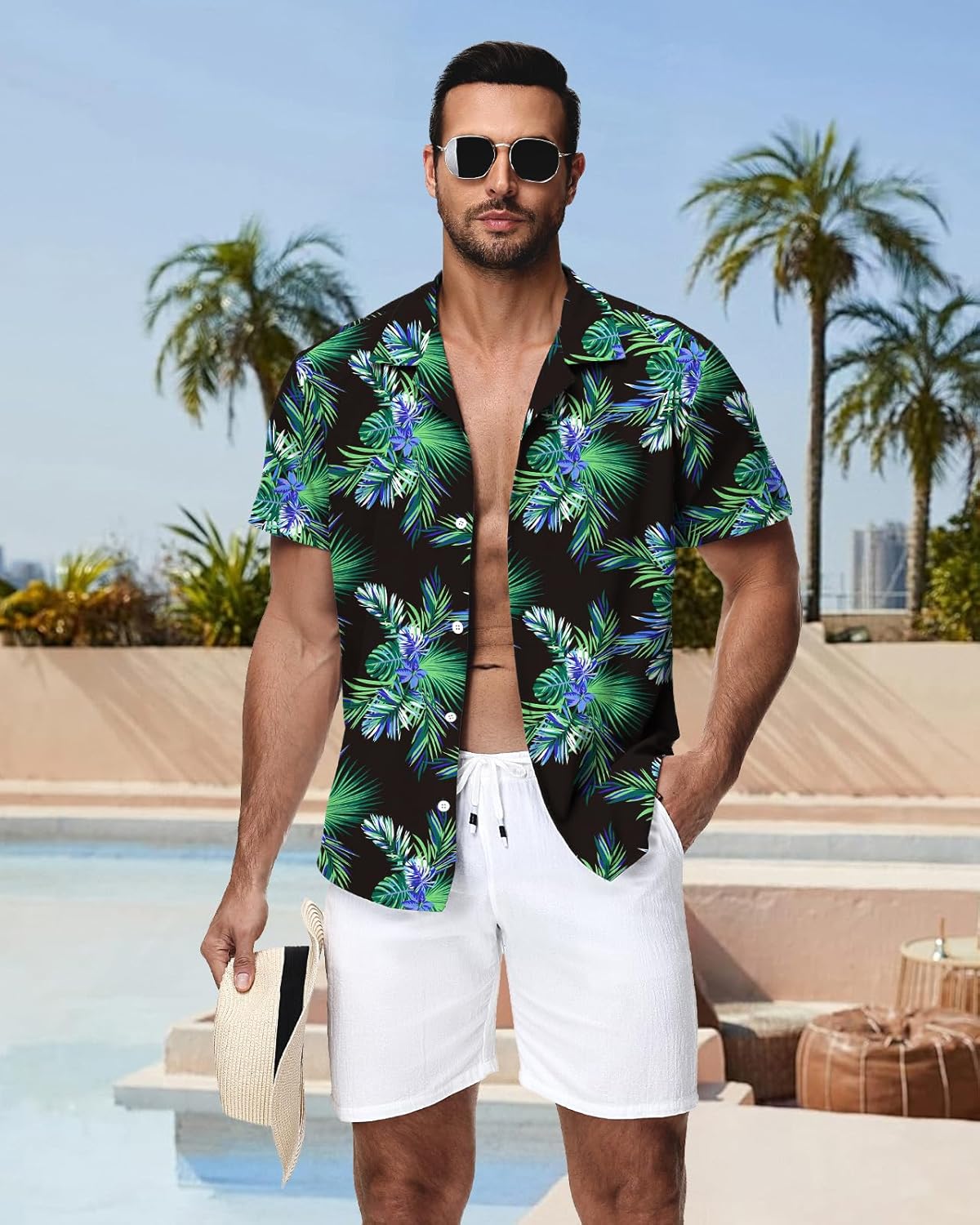 HMIYA Herren Hawaiihemden Kurzarm Button-Up Hemd Herren S-3XL