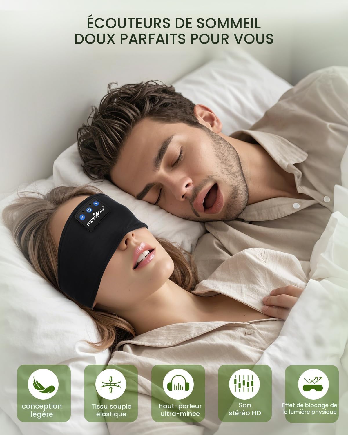 MUSICOZY Bluetooth 5.4 Schlaf-Kopfhörer-Stirnband, kabellose Schlaf-Kopfhörer-Schlafmaske Ohrhörer IPX6 wasserdicht für Seitenschläfer, Training, Laufen, Schlaflosigkeit, Reisen, Yoga, coole Tech-Gadgets, einzigartiges Geschenk
