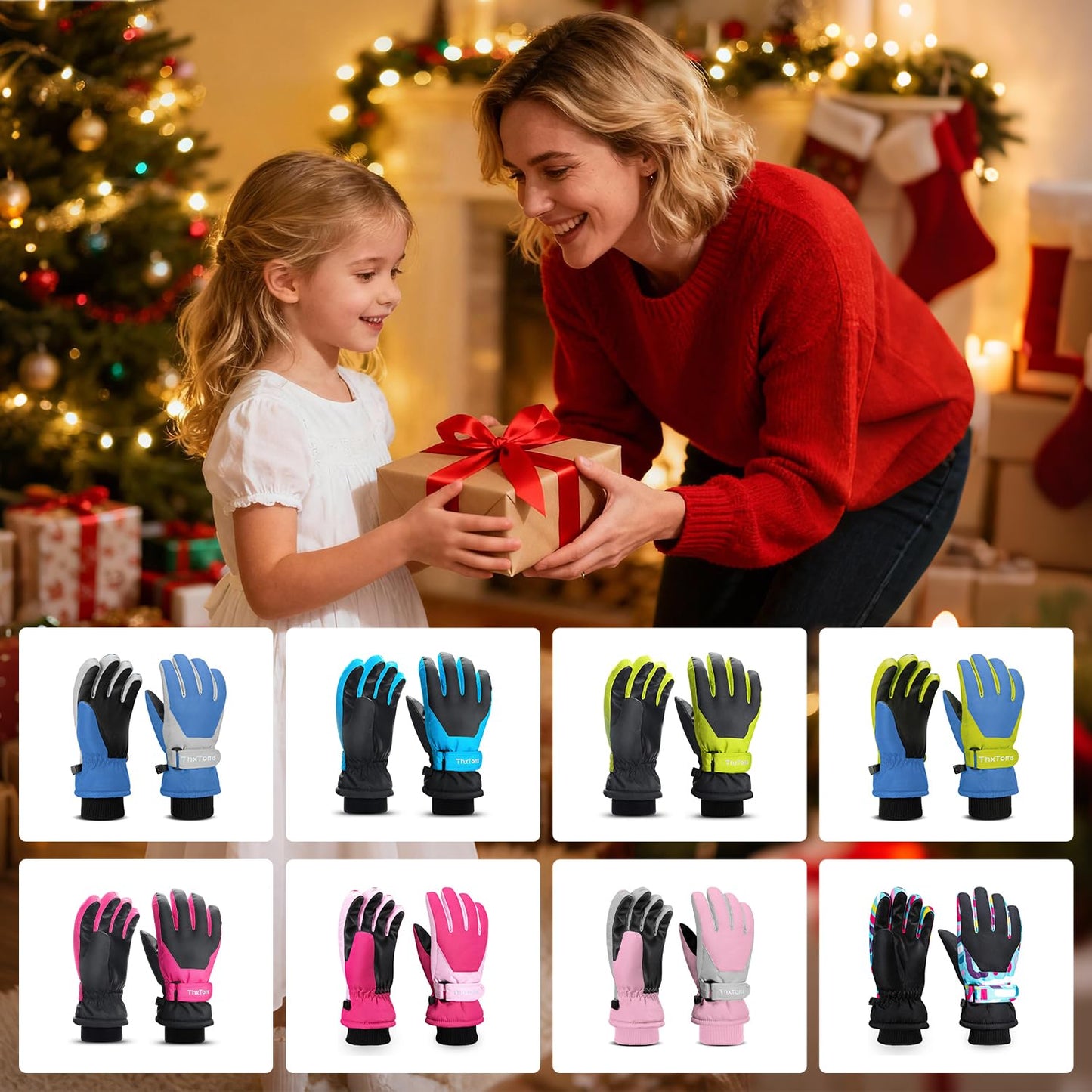 ThxToms Kinder Winterhandschuhe Wasserdichte Ski-Snowboardhandschuhe für Outdoor-Sportarten, Jungen und Mädchen Kaltwetter-Fahrradhandschuhe