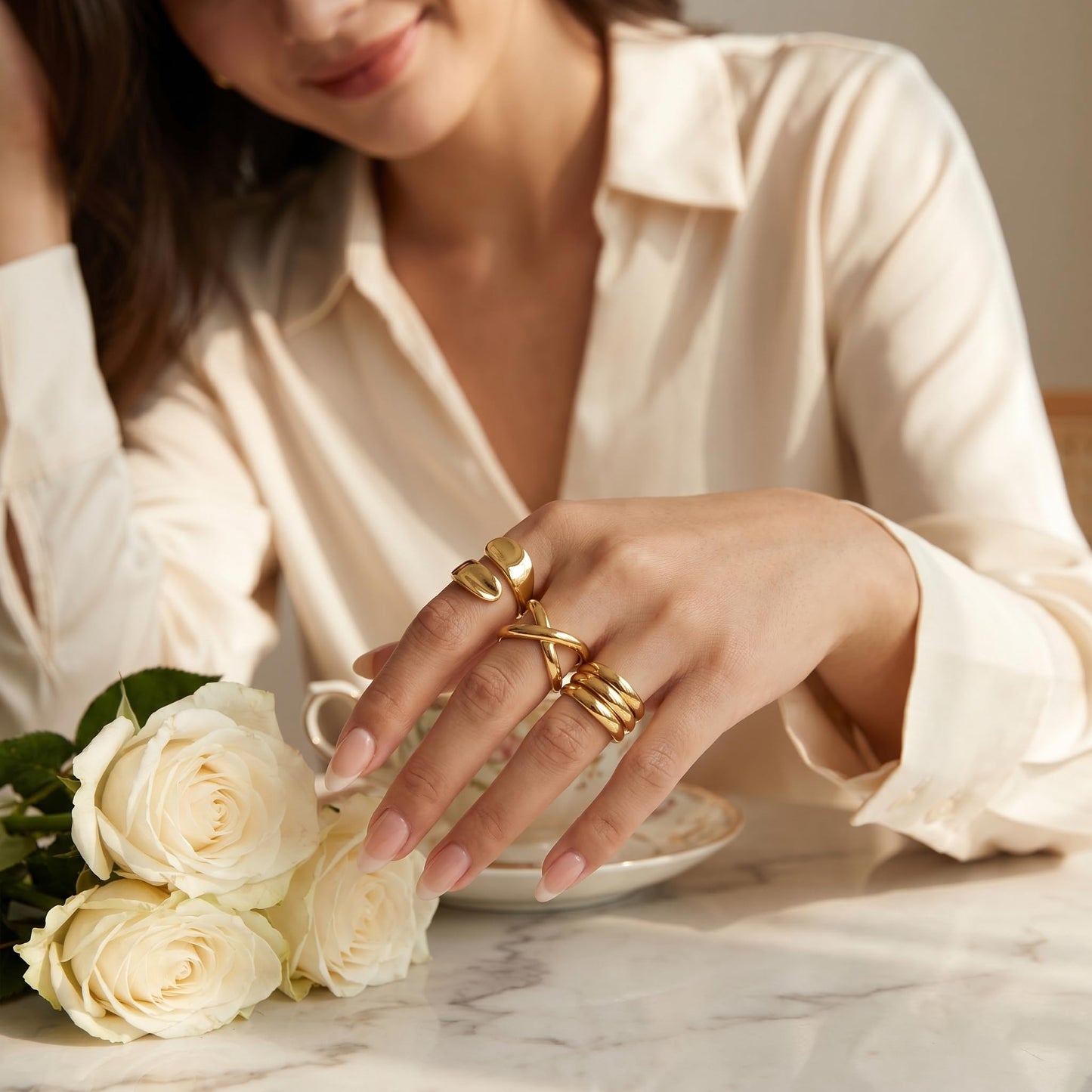 YEEZII Chunky Gold Rings for Women Non Tarnish, 18K Gold Plated Stackable Thumb Ring, Statement Women Rings Set