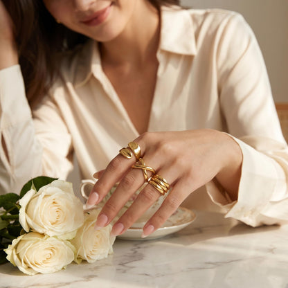YEEZII Chunky Gold Rings for Women Non Tarnish, 18K Gold Plated Stackable Thumb Ring, Statement Women Rings Set