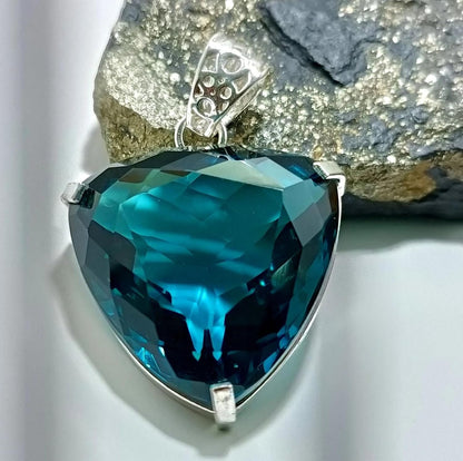 55.50 Ct London Blue Topaz Pendant in 925 Sterling Silver – Trillion Cut Gemstone Necklace for Women – Handcrafted Elegant Blue Topaz Jewelry Gift for Anniversary, Birthday & Special Occasions