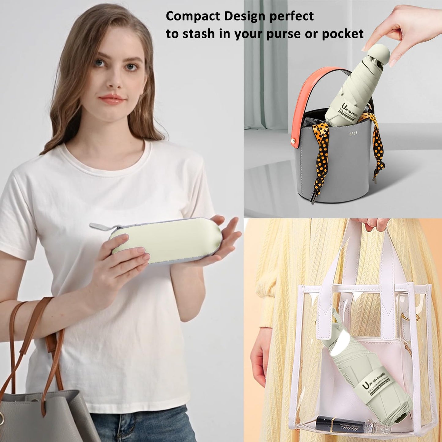 BAODINI Reiseutensilien Mini-Regenschirm für die Handtasche mit Etui Klein Kompakt UV-Sonnenschutz Leicht Winzig Tasche Manuelles Öffnen und Schließen Regenschirm für Damen, Kinder und Herren Passt in Handtasche Rucksack