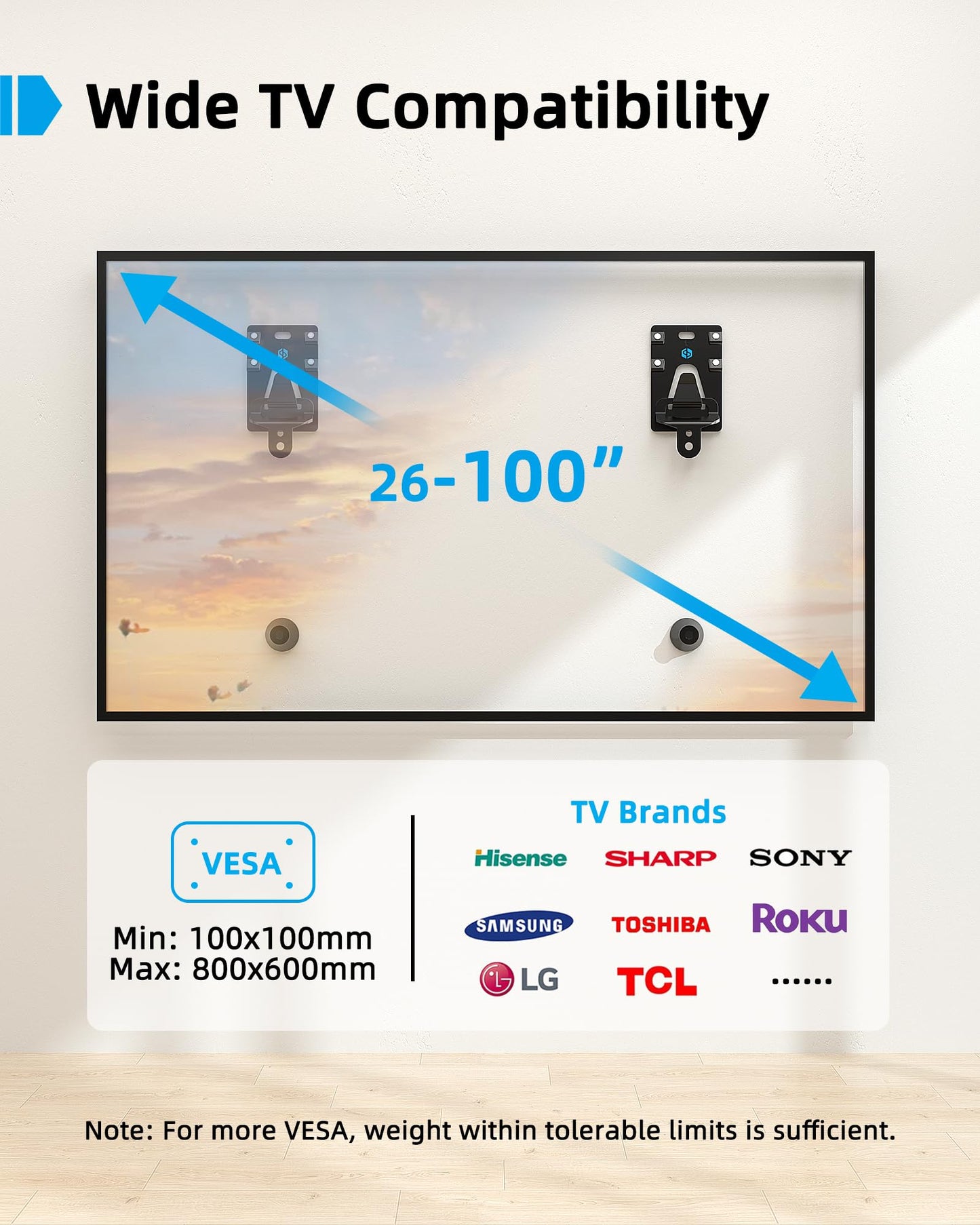Supcline Ultra Slim TV Wall Mount for 42 to 100 inch Flat & Frame TVs Only, 0.31” Low Profile Flat to Wall TV Mount, Micro Gap Wall Mount tv Bracket, Hold up to 176 lbs, Blends in Any Interior