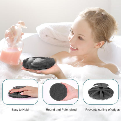 INNERNEED Duschbürste aus weichem Silikon in Lebensmittelqualität, Hand-Körperbürste zur Hautreinigung, sanftes Peeling, gute Schaumbildung (Schwarz)
