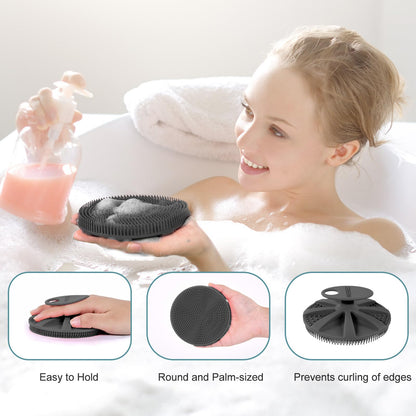 INNERNEED Duschbürste aus weichem Silikon in Lebensmittelqualität, Hand-Körperbürste zur Hautreinigung, sanftes Peeling, gute Schaumbildung (Schwarz)