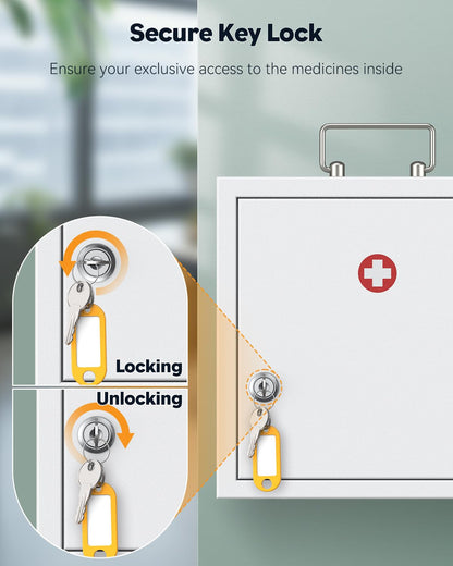 Uniclife Wall Mount Medicine Cabinet with Combination & Key Lock Locking First Aid Cabinet Lockable Medical Cabinet Large Capacity Medicine Organizer Secure Steel Wall Cabinet Metal Storage Box, White
