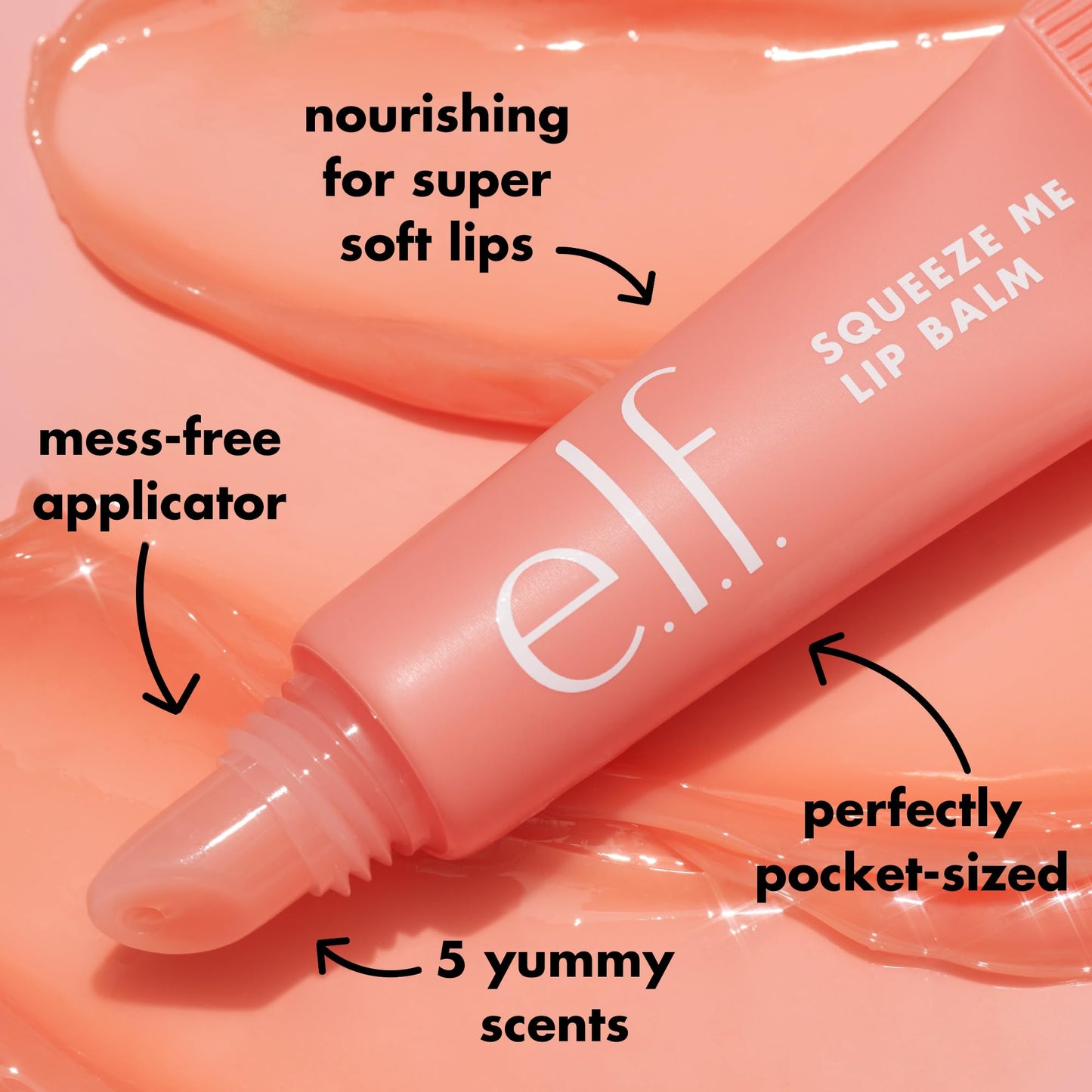 e.l.f. Squeeze Me Lippenbalsam, feuchtigkeitsspendender Lippenbalsam für einen transparenten Farbhauch, angereichert mit Hyaluronsäure, vegan & tierversuchsfrei, Erdbeere