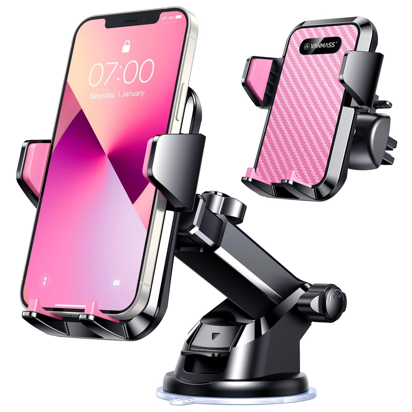 VANMASS【85+LBS Strongest Suction & Military-Grade Ultimate Car Phone Mount【Patent & Safety Certs】 Cell Phone Holder for Dash Windshield Vent for iPhone 17 Pro Max Automobile Accessory Kits,Ink Black