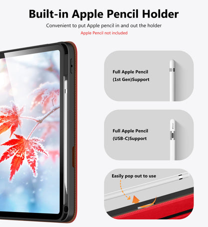 DTTO for iPad A16 Case, iPad 11th / 10th Generation Case (2025/2022), 360 Degree Rotating Premium Leather Folio Stand Cover with Pencil Holder, Brown