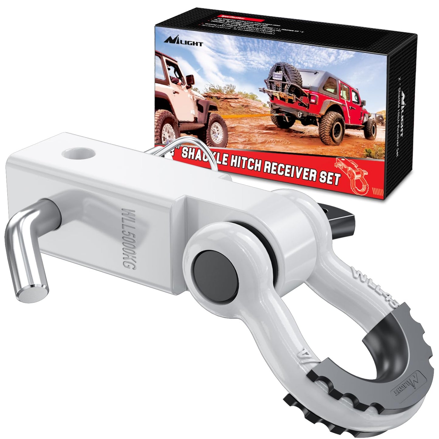 Nilight Anti-Theft Shackle Hitch Receiver 2Inch 45000 LBs Breaking Strength 3/4" Anti-Theft D Ring Shackle 5/8" Trailer Hitch Lock Pin Heavy Duty Solid Towing Kit for Trucks Off Road (Black)