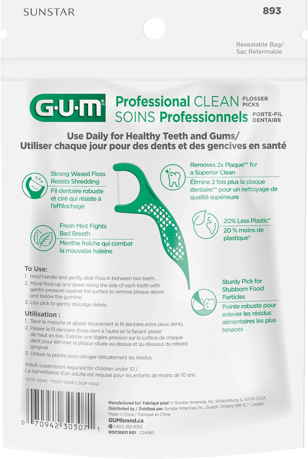 GUM Advanced Care Flosser Picks, angereichert mit Vitamin E & Fluorid, frischer Minzgeschmack, blau, 150 Flosser (1 Beutel)