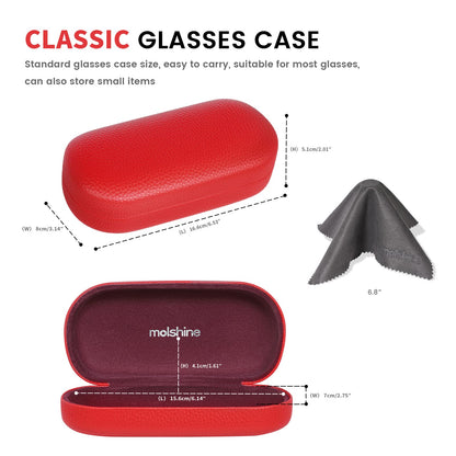 molshine Hartschalen-Leder-Sonnenbrillenetui, klassisches großes Brillenetui für Damen und Herren, Sonnenbrille (Schwarz)