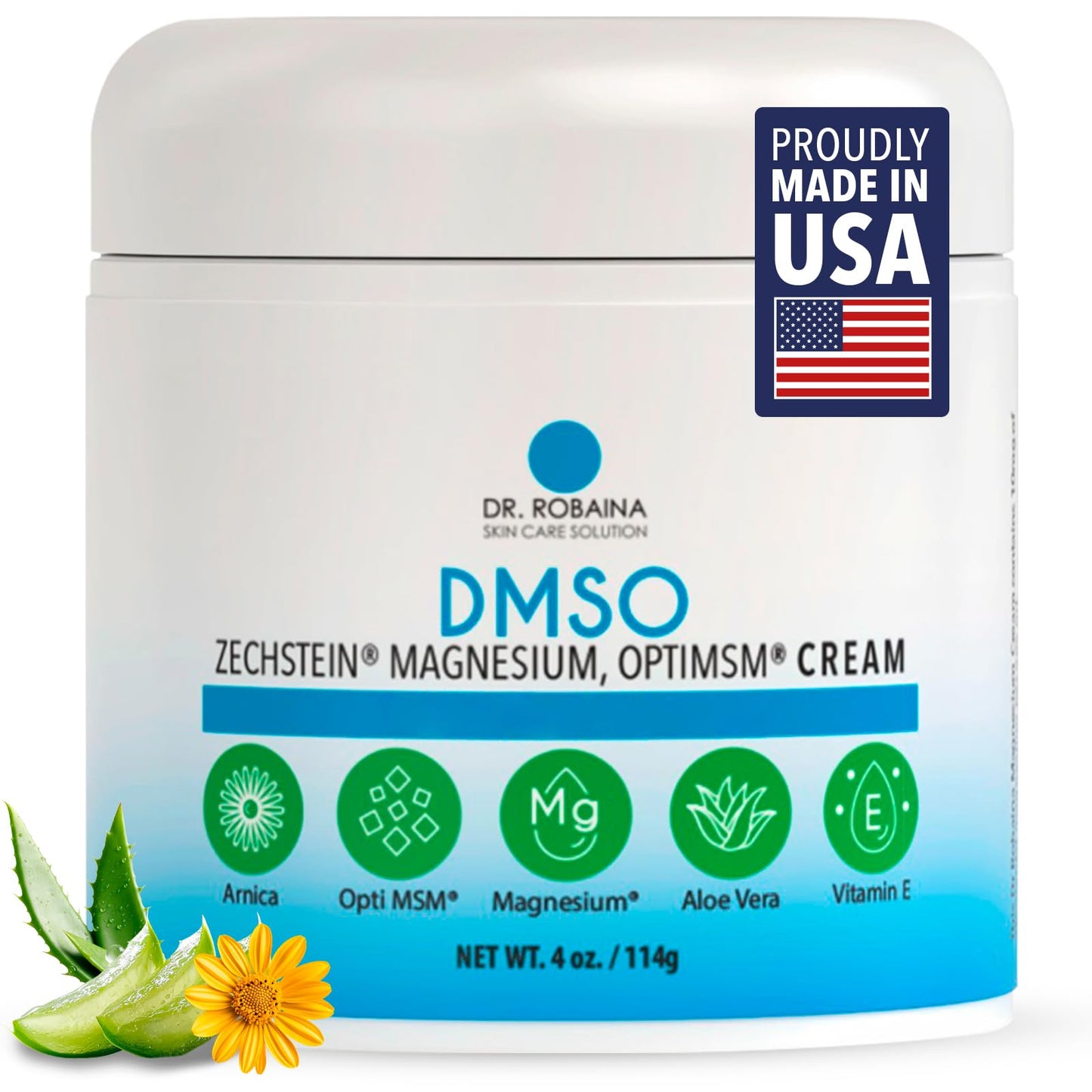 Dr. Robaina DMSO Cream – 99.9% Pure Dimethyl Sulfoxide | Formula with Zechstein Magnesium, Arnica, Aloe Vera & Vitamin E | Topical Cream for Body Wellness