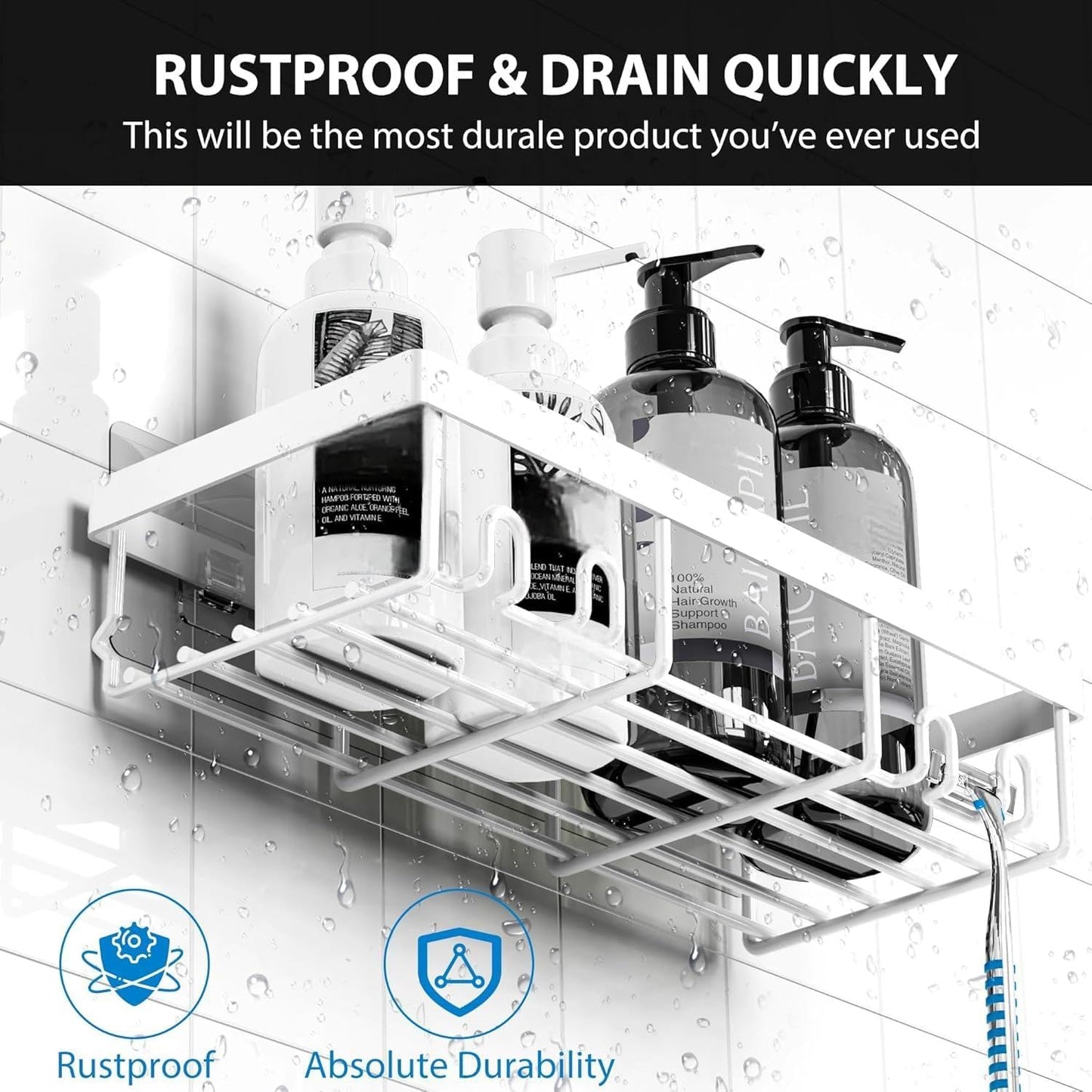 Moforoco Shower Caddy Shelf Organizer Rack, Self Adhesive Black Bathroom Shelves Basket, Home Farmhouse Wall Shower Inside Organization and Storage Decor Rv Accessories, First Apartment Essentials