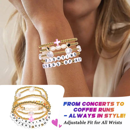 AICase 18K Gold Plated Clover Bracelet Dupes Gold/White/Black Bracelet Set for Women Flower Leaf Lucky Clover Bracelets Trendy Jewelry Birthday Gifts for Women/MoM/Friends