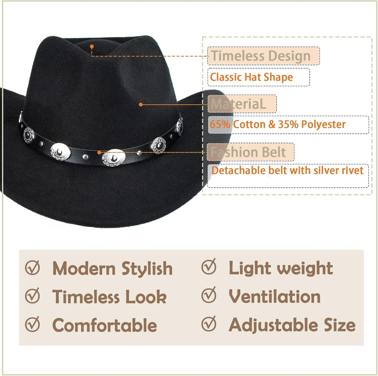 Cowboyhut für Jungen Mädchen Western Filzhut Fedora für Kinder 3-6 Jahre