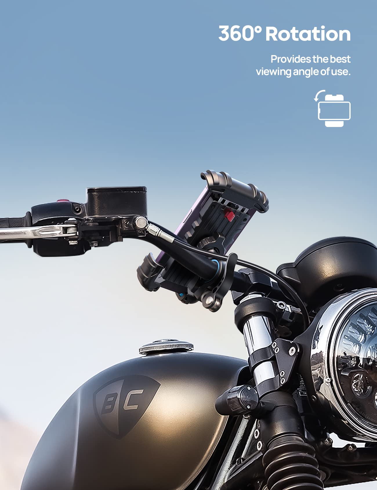 Lamicall Bike Phone Holder, Motorcycle Mount - Motorcycle Phone Holder, Handlebar Cell Phone Clamp, E-Bike Scooter Phone Clip for iPhone 17 Air Pro Max, 16 15 Plus, S20, 4.7 to 6.8" Smartphones