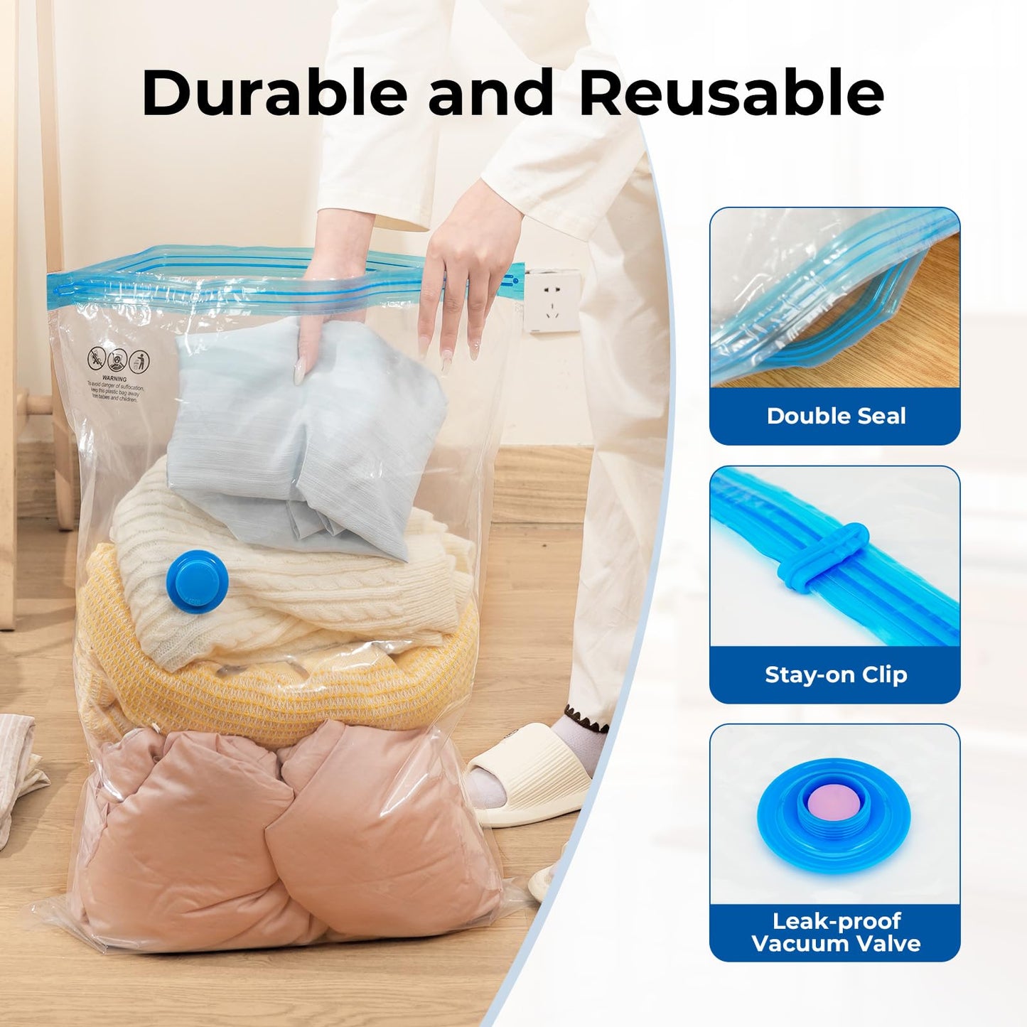 ETENWOLF Vacuum Storage Bags for Travel with Rechargeable Wireless Pump, Vacuum Seal Bags for Clothes and Travel, Space Saver Bags in Carry-On Sizes, Perfect for Luggage and Suitcases, 12 Combo