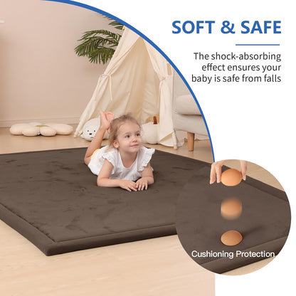 Huloo Sleep Ultra Soft Baby Spielmatte für den Boden, 3,3 cm dicke Elasti-Foam 127x127 cm Laufgittermatte für Kleinkinder, rutschfeste Rückseite, sicher zum Krabbeln und für die Bauchlage, Tatami-Stil (Dunkelgrau)