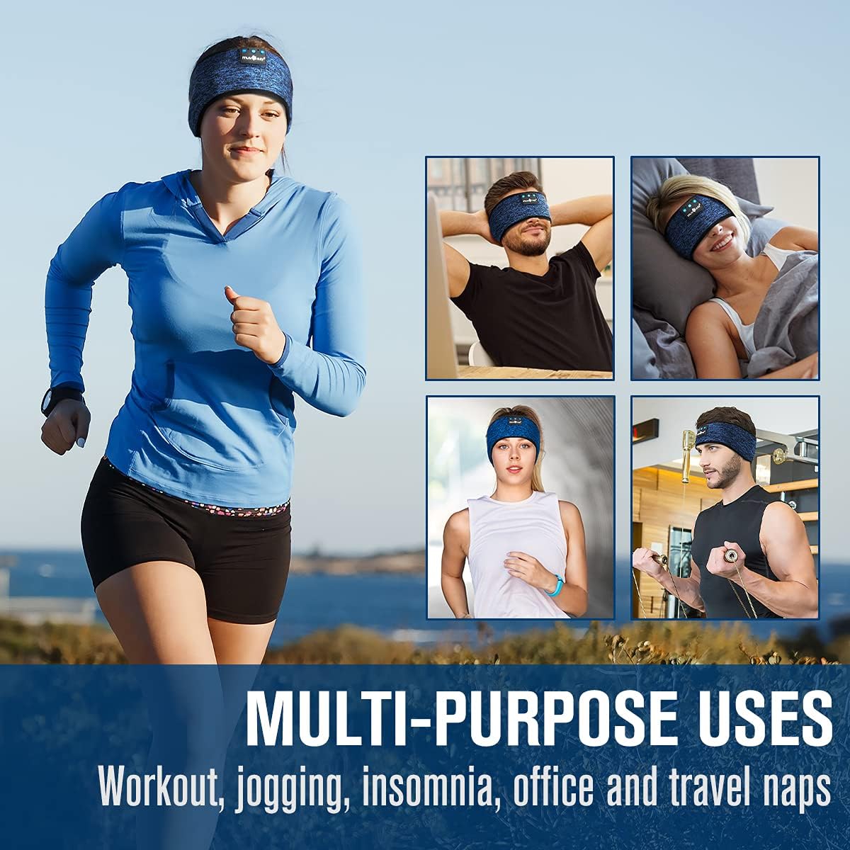 MUSICOZY Bluetooth 5.4 Schlaf-Kopfhörer-Stirnband, kabellose Schlaf-Kopfhörer-Schlafmaske Ohrhörer IPX6 wasserdicht für Seitenschläfer, Training, Laufen, Schlaflosigkeit, Reisen, Yoga, coole Tech-Gadgets, einzigartiges Geschenk