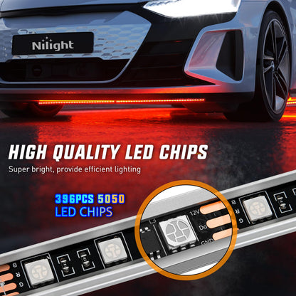 Nilight 4Pcs Car Underglow Neon Accent Strip Lights 252 LEDs RGB 8 Color Sound Active Function Music Mode with Wireless Remote Control Underbody Light Strips for Cars Van SUV Truck