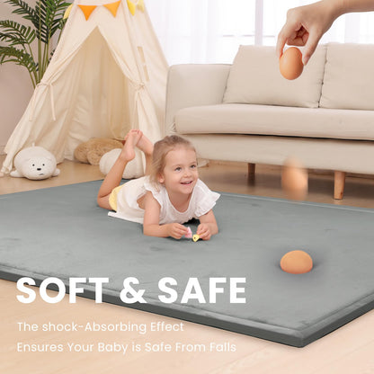 Huloo Sleep Ultra Soft Baby Spielmatte für den Boden, 3,3 cm dicke Elasti-Foam 127x127 cm Laufgittermatte für Kleinkinder, rutschfeste Rückseite, sicher zum Krabbeln und für die Bauchlage, Tatami-Stil (Dunkelgrau)