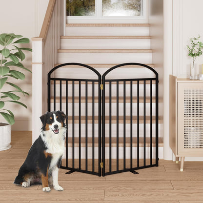 SNUOWU 4 Panels Full Matel Freestanding Dog Gates with Door, 96"Extra Wide 36"Tall Free Standing Dog Pet Gate for Indoor & Outdoor. Foldable Pet Fences for Doorways, House, Stairs, Porch, Deck, Yard