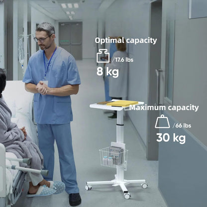 Yicorgard Medical Trolley Rolling Laptop Desk with Weels,Height Adjustable Mobile Workstation Podium Speaker Stand with iPad Holder,Basket Storage,Medical Cart for Hospital Dental Office Salon
