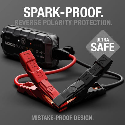 NOCO Boost GB40: 1000A UltraSafe Jump Starter – 12V Lithium Battery Booster Pack, Portable Jump Box, Power Bank & Jumper Cables - for 6.0L Gas and 3.0L Diesel Engines | Spark-Proof + Reverse Polarity Protection - Power Bank - 100-Lumen LED Flashlight - Fo